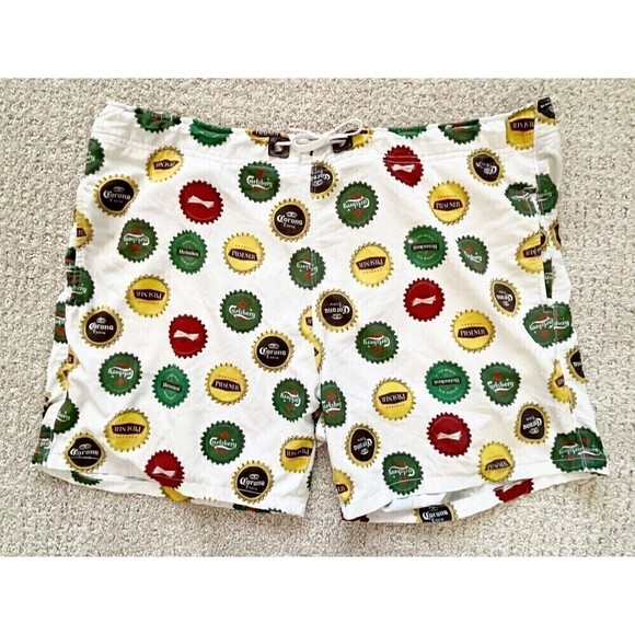 Mens Beer Cap Swim Trunks Board Shorts Sz 38 Corona Heineken Spring Break Party - Picture 1 of 11